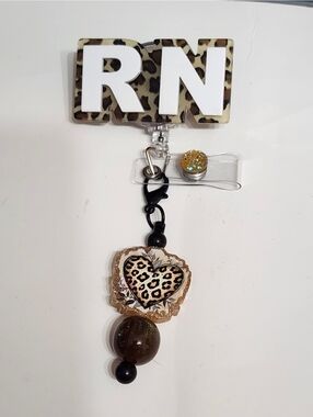 RN Badge Reel Nurse Animal Print Heart Retractable Alligator Clip ID Badge Clip